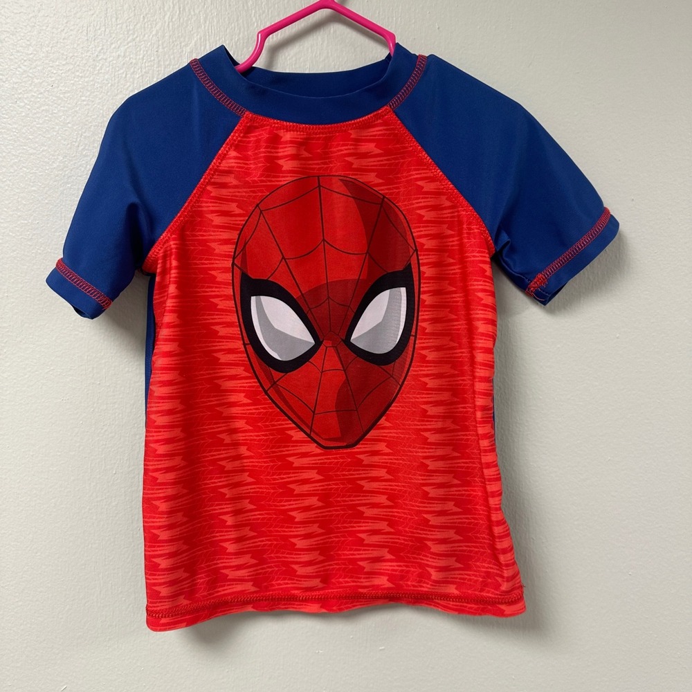 Marvel Spider-Man Rash Guard Boys 3T Red Blue Short Sleeve Swim Shirt Sun‎ Top